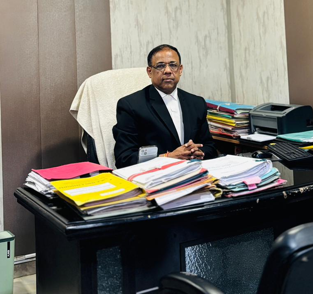 Advocate M.K. Padhi at his office desk